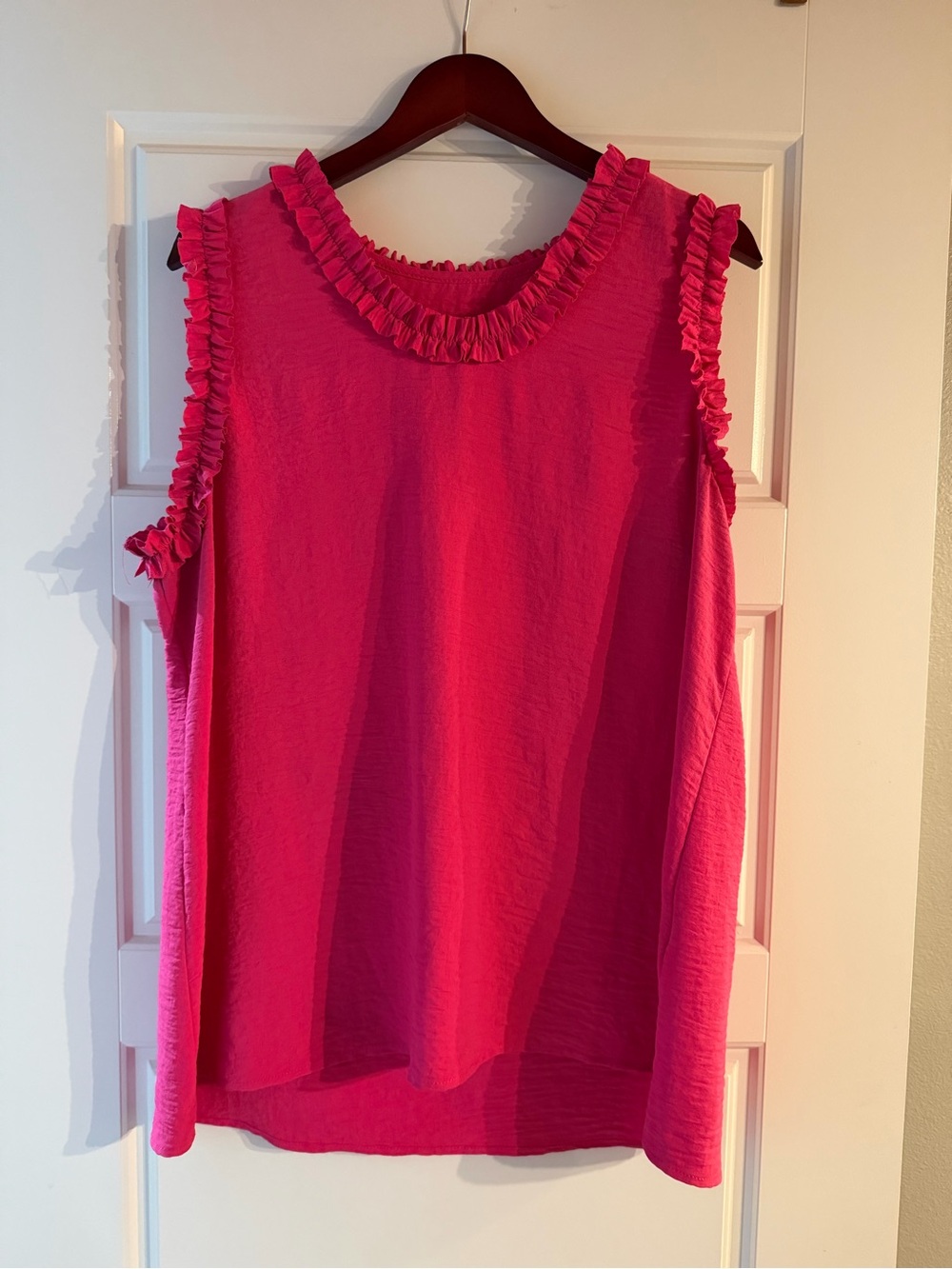 Sleeveless Ruffle-Trim Tank Top - Hot Pink